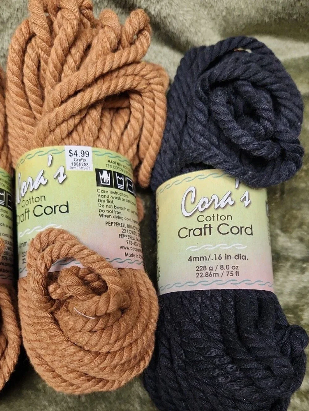 Craft Cord Pack — Mint, Tan & Black Macramé Rope